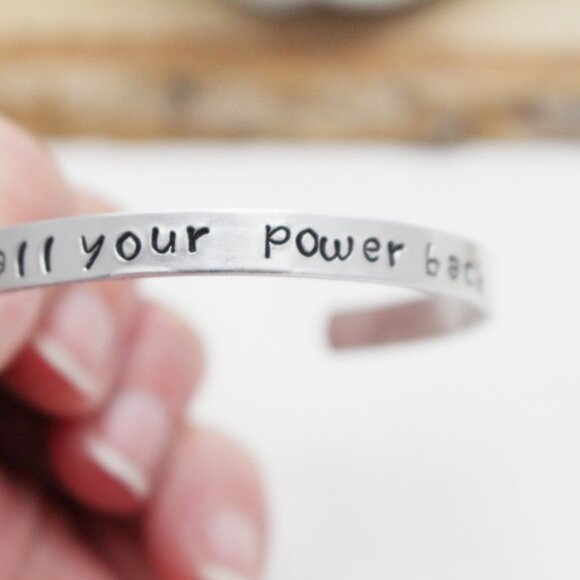 Call Your Power Back - Hand Stamped Anodized Aluminum Bangle - Adjustable - Picture 4 of 11